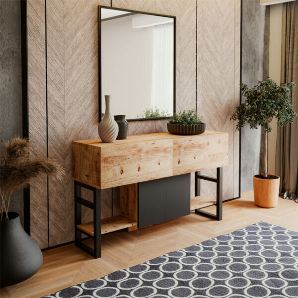Μπουφές Jaydon pakoworld μελαμίνης φυσικό-μαύρο 139x43x83.5εκ - Image 2