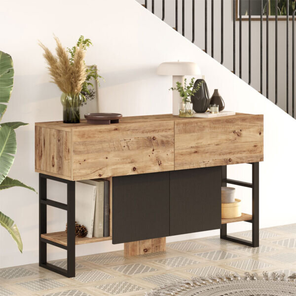 Μπουφές Jaydon pakoworld μελαμίνης φυσικό-μαύρο 139x43x83.5εκ - Image 3