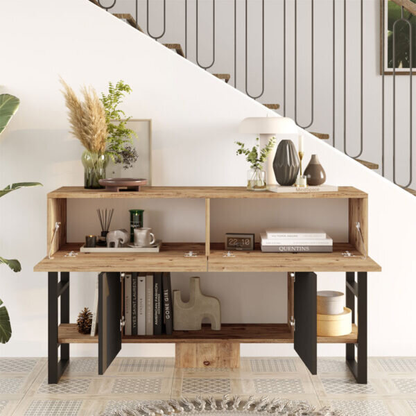 Μπουφές Jaydon pakoworld μελαμίνης φυσικό-μαύρο 139x43x83.5εκ - Image 4