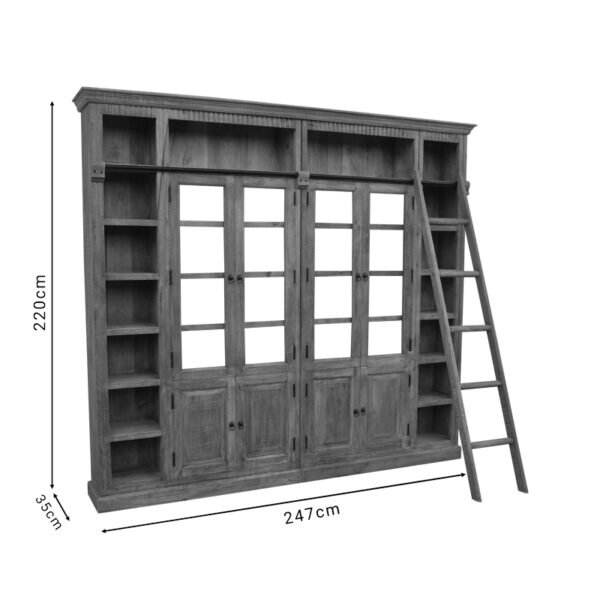 Βιβλιοθήκη Librardy Inart αντικέ καρυδί μασίφ mango ξύλο 247x35x220εκ - Image 5