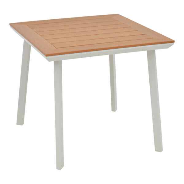 Τραπέζι Synergy pakoworld αλουμίνιο λευκό-plywood φυσικό 80x80x74εκ - Image 3