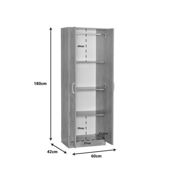 Ντουλάπα Jonar pakoworld δίφυλλη oak μελαμίνης 60x42x180εκ - Image 4