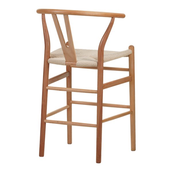 Σκαμπό μπαρ Wishbone pakoworld rubberwood-σχοινί σε φυσική απόχρωση 55x49x108εκκ - Image 2