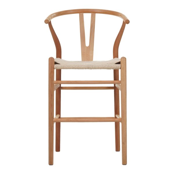 Σκαμπό μπαρ Wishbone pakoworld rubberwood-σχοινί σε φυσική απόχρωση 55x49x108εκκ - Image 4