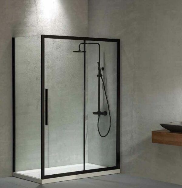 Ευθύγραμμη Καμπίνα Ντουζιέρας Devon Flow Slider 124-127x195cm Clear Glass SLF120C-400 Black Matt