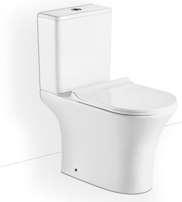 Λεκάνη Δαπέδου Bianco Ceramica Aida Rimless AD12000SC-300 Πορσελάνης Λευκή Οριζόντιας Αποχέτευσης με Καζανάκι και Κάλυμμα Duroplast Slim Soft Close