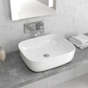 Νιπτήρας Μπάνιου Λευκός Πορσελάνης Karag LT2143 49.5x39.5cm Τετραγωνισμένος Επικαθήμενος χωρίς Υπερχείλιση και χωρίς Οπή για Βρύση