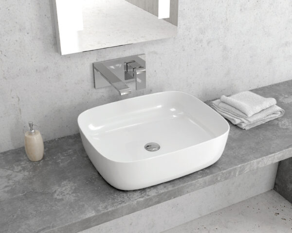 Νιπτήρας Μπάνιου Λευκός Πορσελάνης Karag LT2143 49.5x39.5cm Τετραγωνισμένος Επικαθήμενος χωρίς Υπερχείλιση και χωρίς Οπή για Βρύση