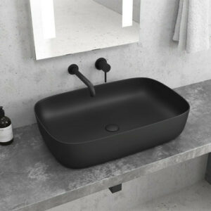 Νιπτήρας Μπάνιου Πορσελάνης Karag LT 2143-PMB Black Mat 60x39cm Τετραγωνισμένος Επικαθήμενος χωρίς Υπερχείλιση και χωρίς Οπή για Βρύση