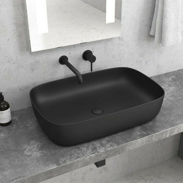 Νιπτήρας Μπάνιου Πορσελάνης Karag LT 2143-PMB Black Mat 60x39cm Τετραγωνισμένος Επικαθήμενος χωρίς Υπερχείλιση και χωρίς Οπή για Βρύση