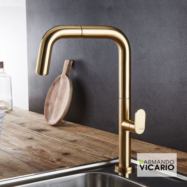 Μπαταρία Κουζίνας Armando Vicario Eva με Ντουζ 400746-201 Gold Brushed
