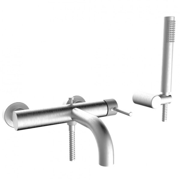 Μπαταρία Λουτρού Armando Vicario Industrial Inox 512100-110 με Tηλέφωνο Anticalcare, Επίτοιχο Στήριγμα Τηλεφώνου και Άθραυστο Σπιράλ 1,5m