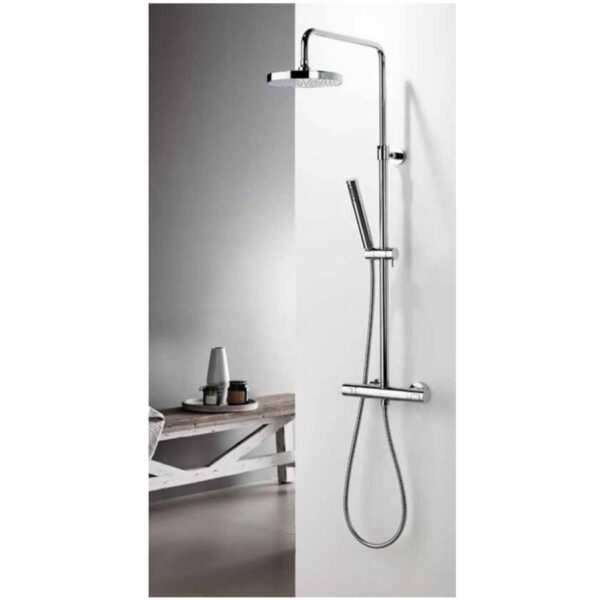 Στήλη Ντουζ Eurorama Thermo Round Χρωμέ 110 εκ. 615066-100 Θερμοστατική Κυκλική 2 Εξόδων με Μπαταρία, Κολώνα σταθερού ύψους 110 εκ ,