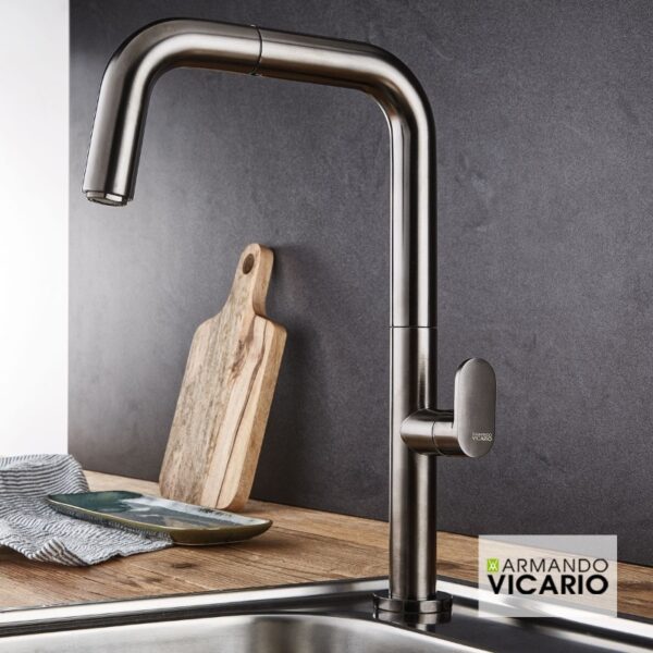 Μπαταρία Κουζίνας Armando Vicario Eva με Ντουζ 400746-410 Black Brushed