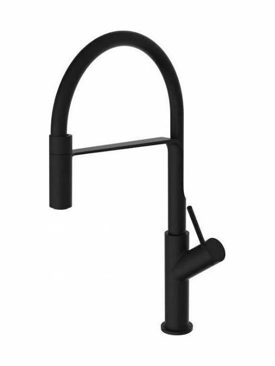 Μπαταρία Κουζίνας Ψηλή Teorema Silicone Nero Με Περιστρεφόμενο Ρουξούνι και Αποσπώμενο Ντους 635231 Black Matt