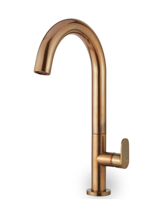 Μπαταρία Νιπτήρα Αναμεικτική Ψηλή Armando Vicario Slim Natural Brass 500041-225 Με Βαλβίδα Κλικ-Κλακ