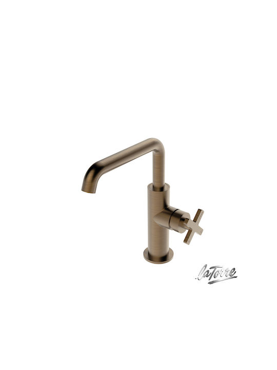 Μπαταρία Νιπτήρα Αναμεικτική La Torre Elle Cross Antique Brass 38020-221 Με Βαλβίδα clic-clac