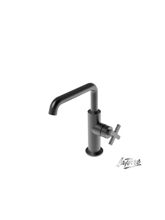 Μπαταρία Νιπτήρα Αναμεικτική La Torre Elle Cross Black Brushed 38020-410 Με Βαλβίδα clic-clac