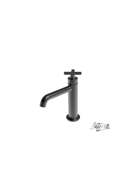 Μπαταρία Νιπτήρα Αναμεικτική La Torre Elle Cross Black Brushed 38004-410 Με Βαλβίδα clic-clac
